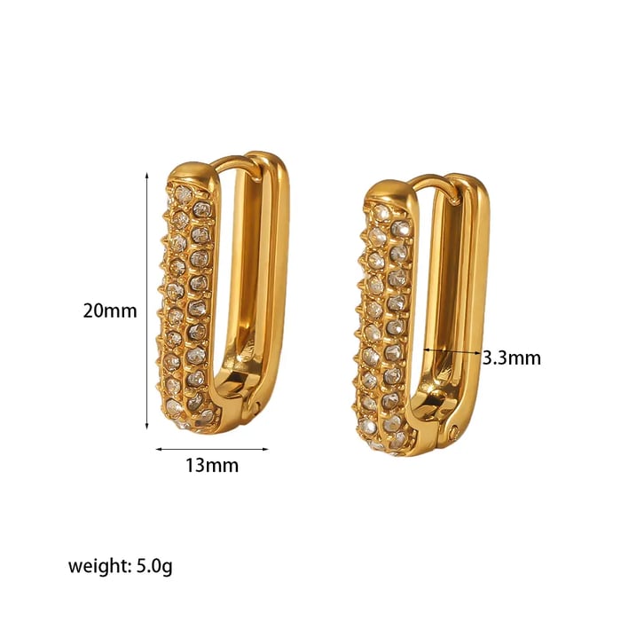 1 Pair Simple Classic Style U Shape Stainless Steel  Gold Color Inlay White Rhinestone Women's Hoop Earrings  Picture3